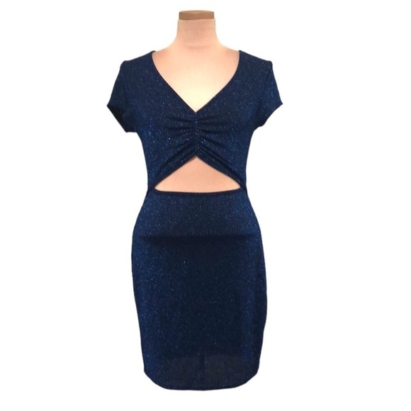 Francesca's Collections Dresses & Skirts - Francesca’s Collection See You Monday Dress Size XL Black Metallic Blue Stripes